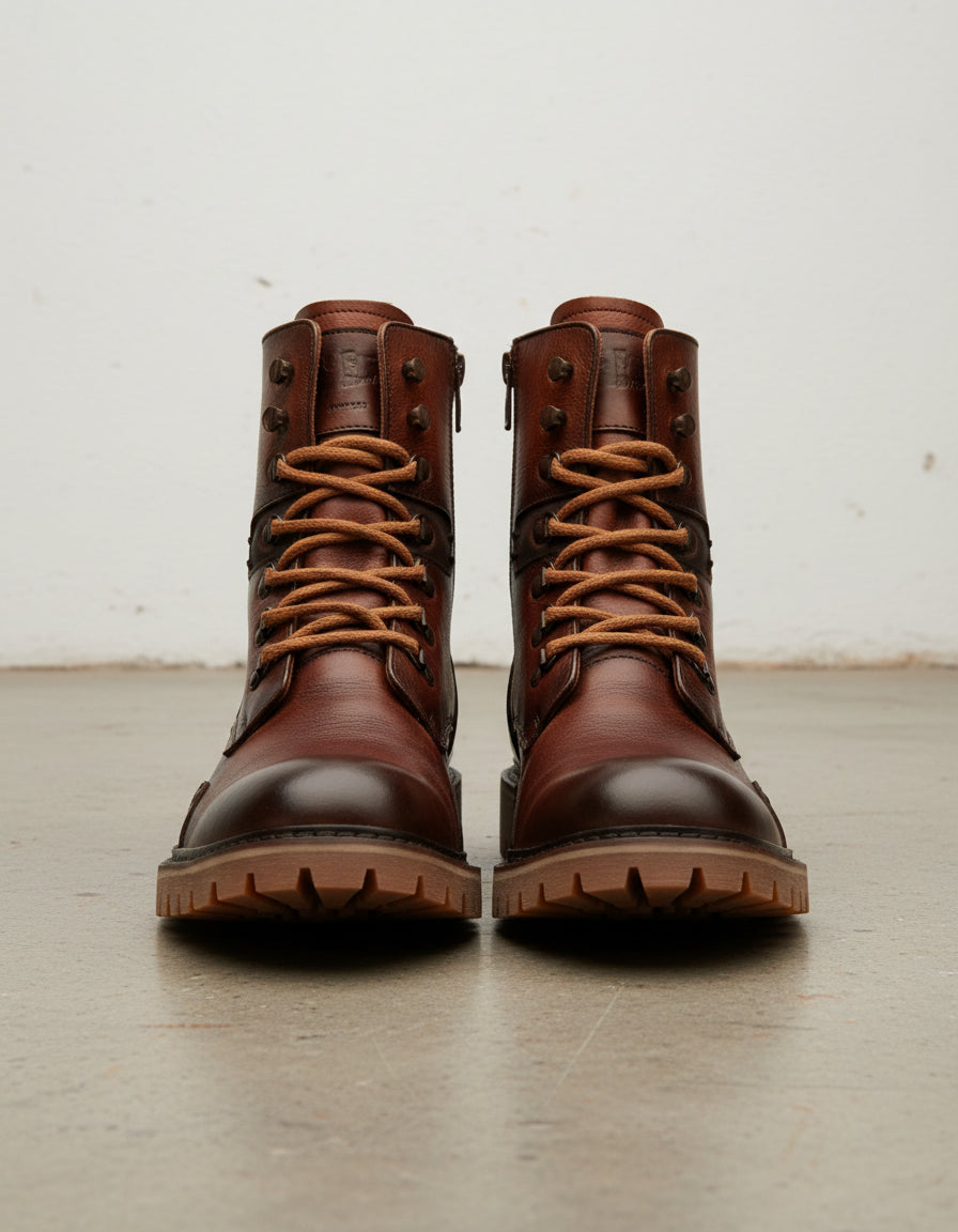 Genuine Leather Men's Lace-Up High Ankle Boots - front-view