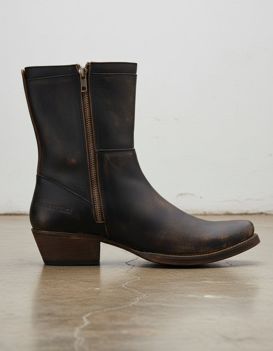 Genuine Leather Side Zipper Men's Western Boots - detail-view-showing-texture