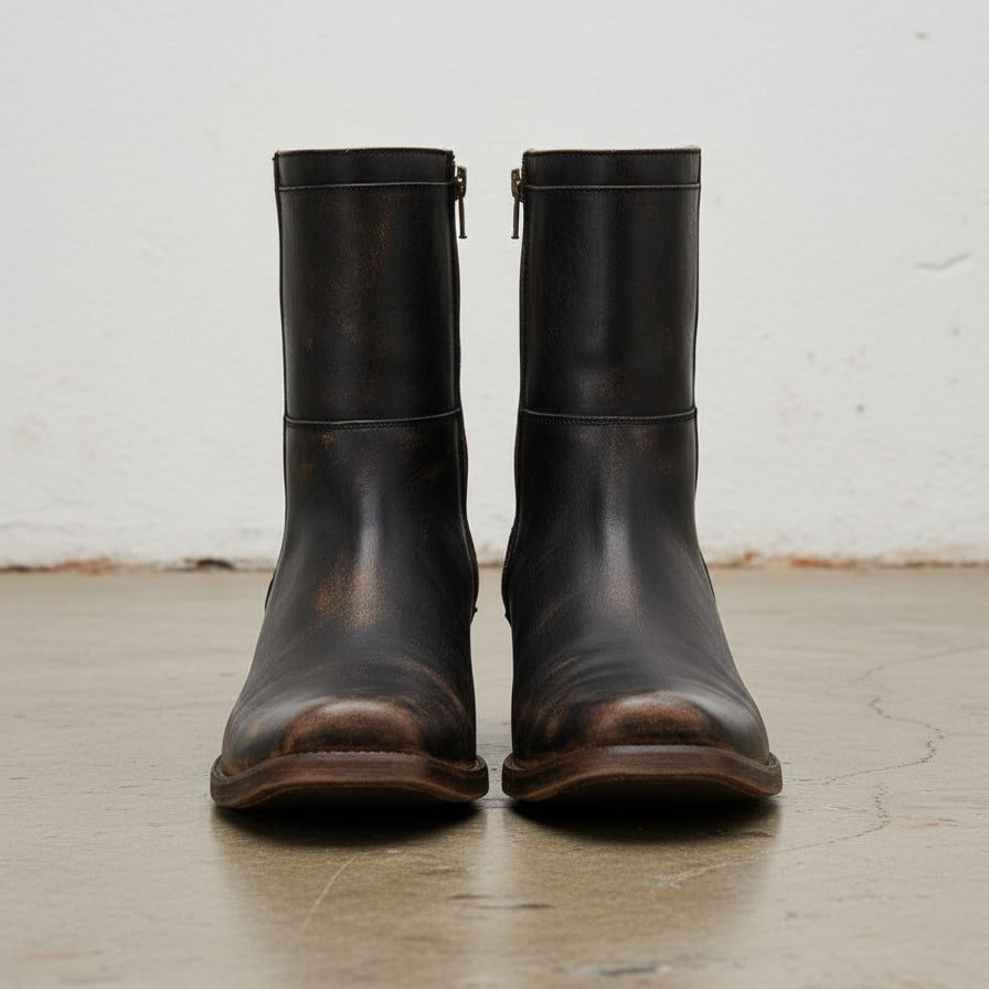 Genuine Leather Side Zipper Men's Western Boots - front-view