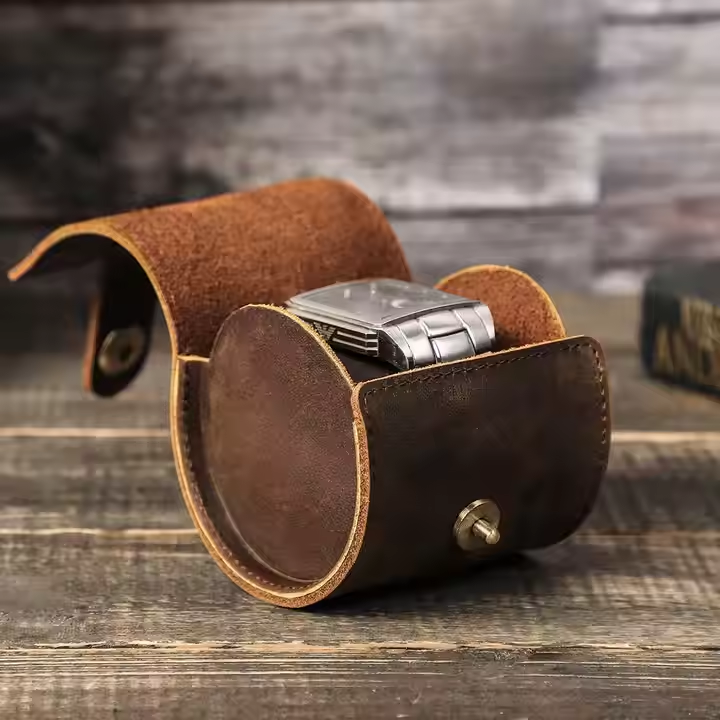 Genuine Leather Single Watch Travel Roll Case