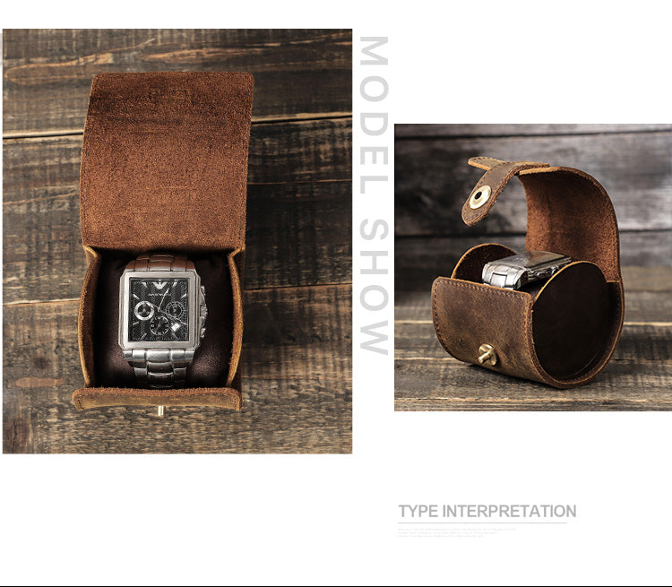 Genuine Leather Single Watch Travel Roll Case