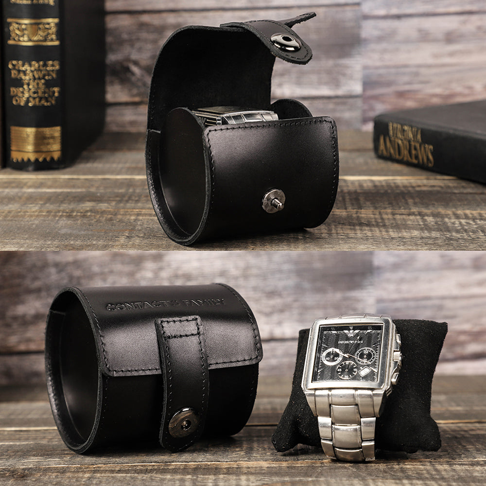 Genuine Leather Single Watch Travel Roll Case