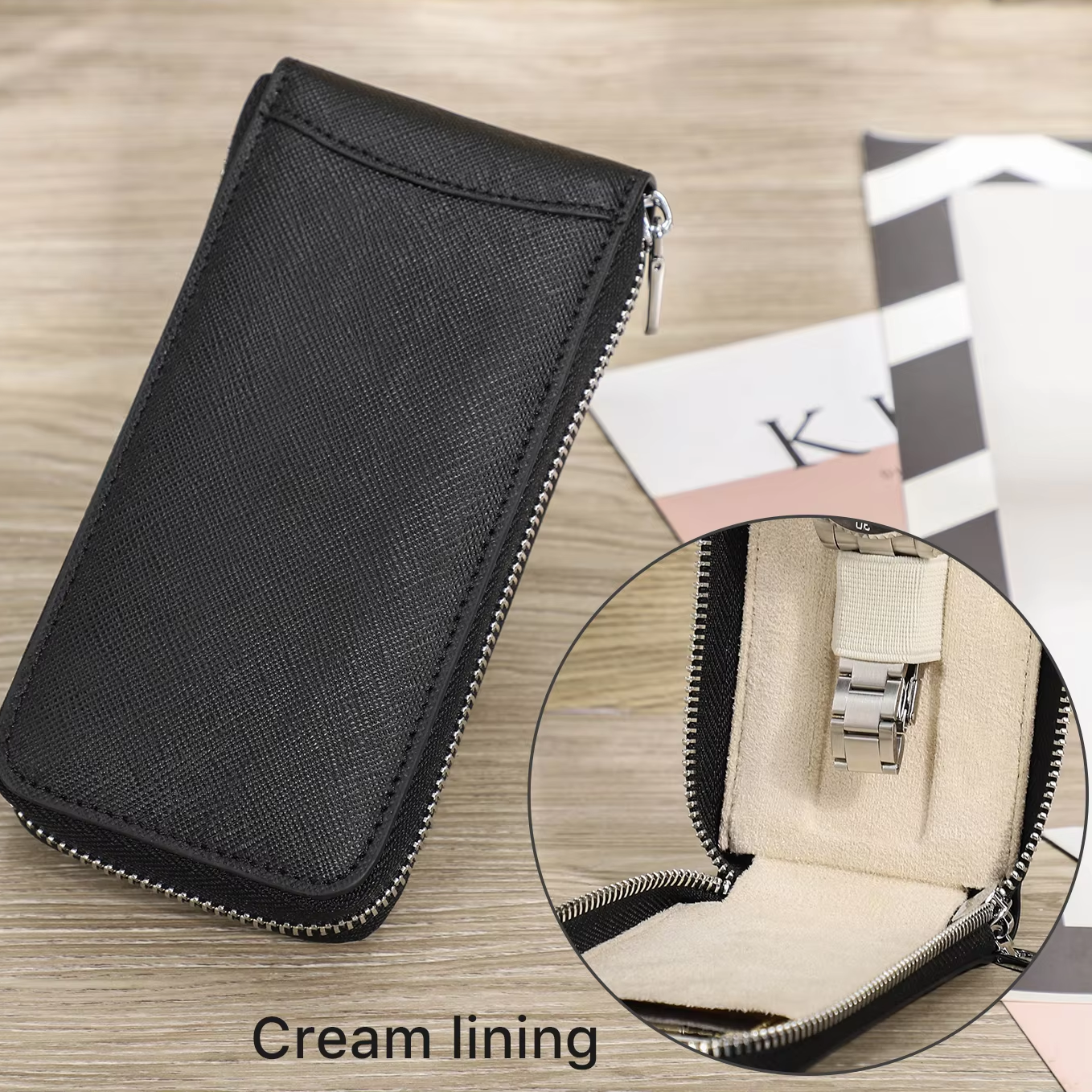 Genuine Leather Single Watch Zipper Watch Pouch Organizer