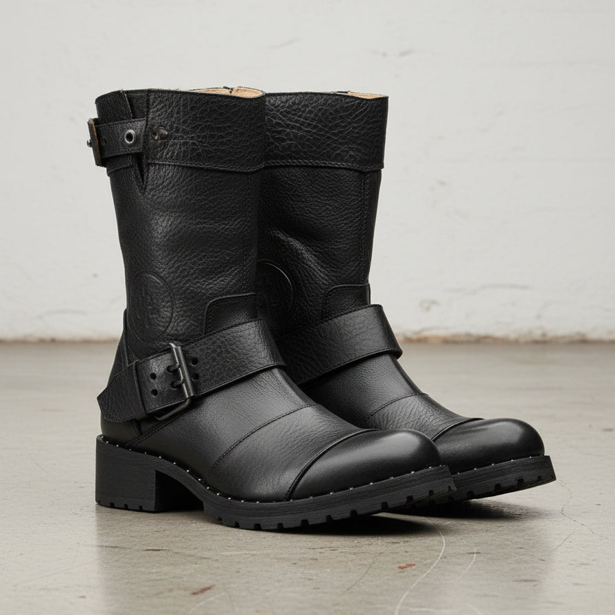 Genuine Leather Women's Ankle Boots - Comfort and Durable Moto Boots - 3-4-right-view