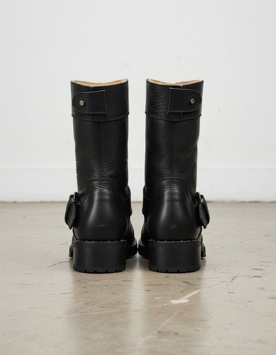 Genuine Leather Women's Ankle Boots - Comfort and Durable Moto Boots - back-view