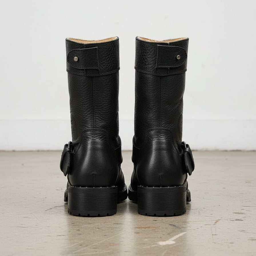 Genuine Leather Women's Ankle Boots - Comfort and Durable Moto Boots - back-view