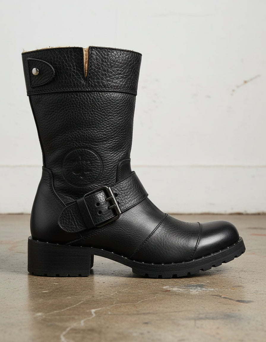 Genuine Leather Women's Ankle Boots - Comfort and Durable Moto Boots - detail-view-showing-texture