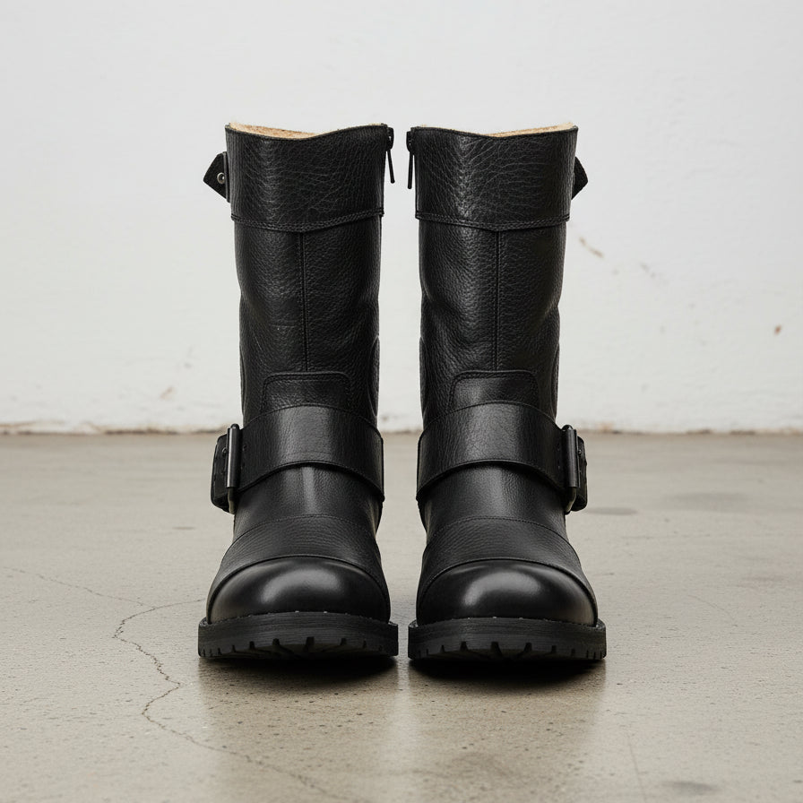 Genuine Leather Women's Ankle Boots - Comfort and Durable Moto Boots - front-view