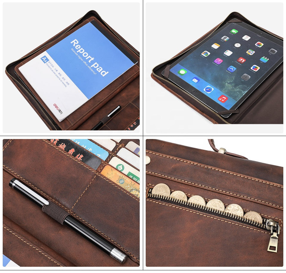 Brown Leather Zipper Portfolio - Longhurst – Rebels Market