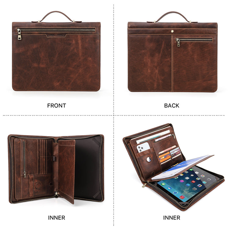 Genuine Leather Zipper Tablet Briefcase for iPad Pro 12.9