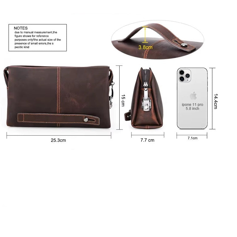 Multi-Compartment Men’s Leather Clutch, Anti-Theft Organizer Bag