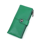 Women's Leather Dual Zipper Clutch Wallet with Airtag Slot & Phone Pocket