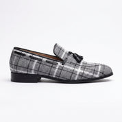 Gray Apron-Toe Tweed and Leather Tassel Loafers — Batsford