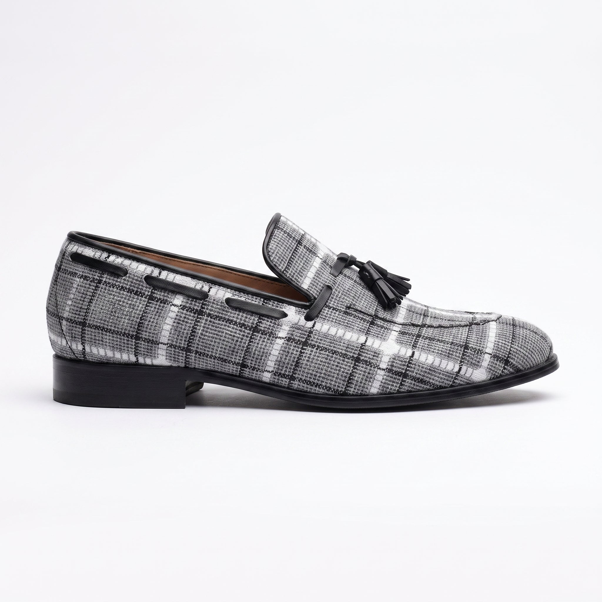 Gray Apron-Toe Tweed and Leather Tassel Loafers — Batsford