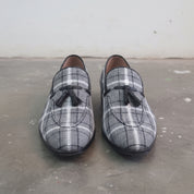 Gray Apron-Toe Tweed and Leather Tassel Loafers — Batsford
