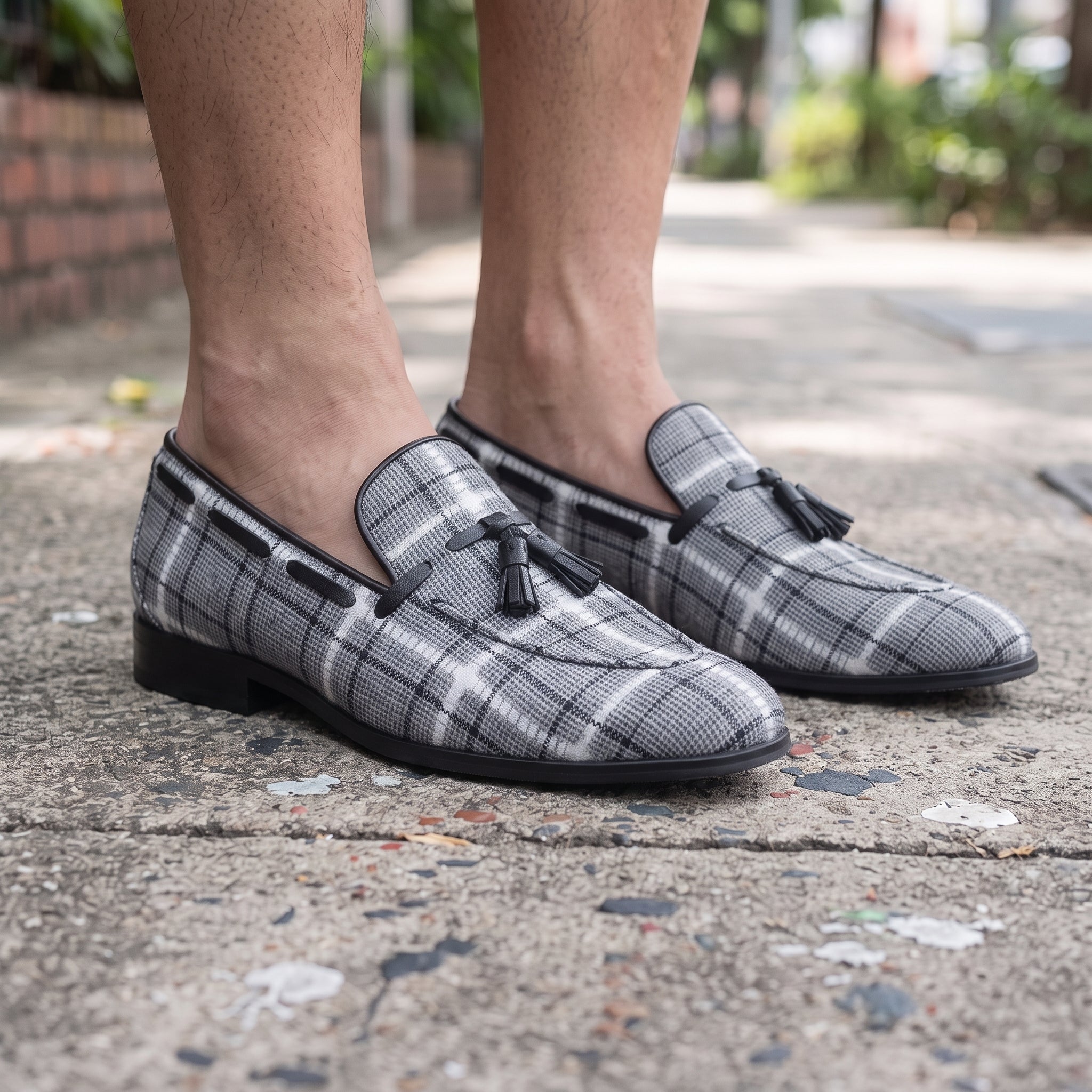 Gray Apron-Toe Tweed and Leather Tassel Loafers — Batsford