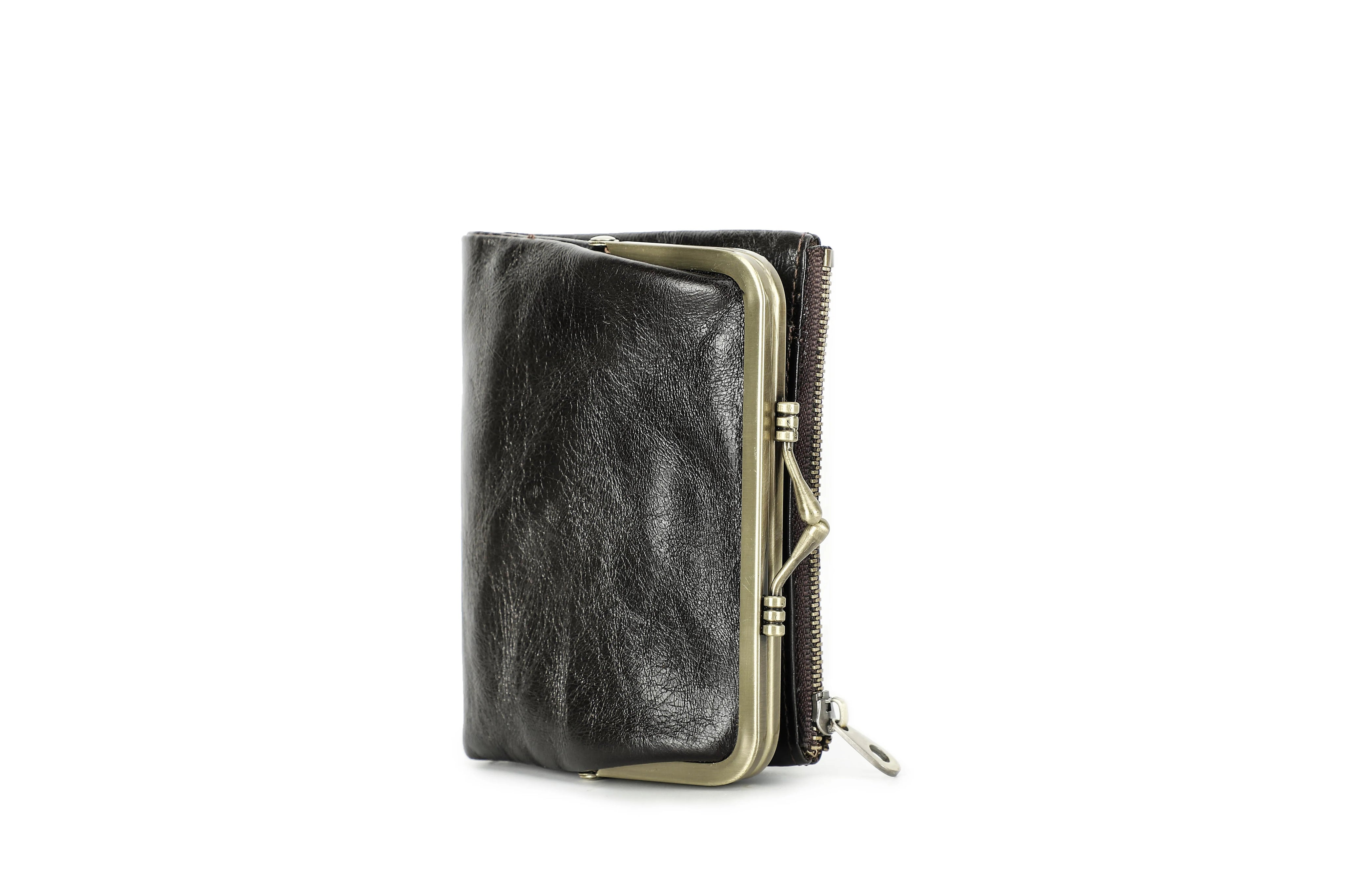 Women's Leather Kiss Lock Clutch Wallet
