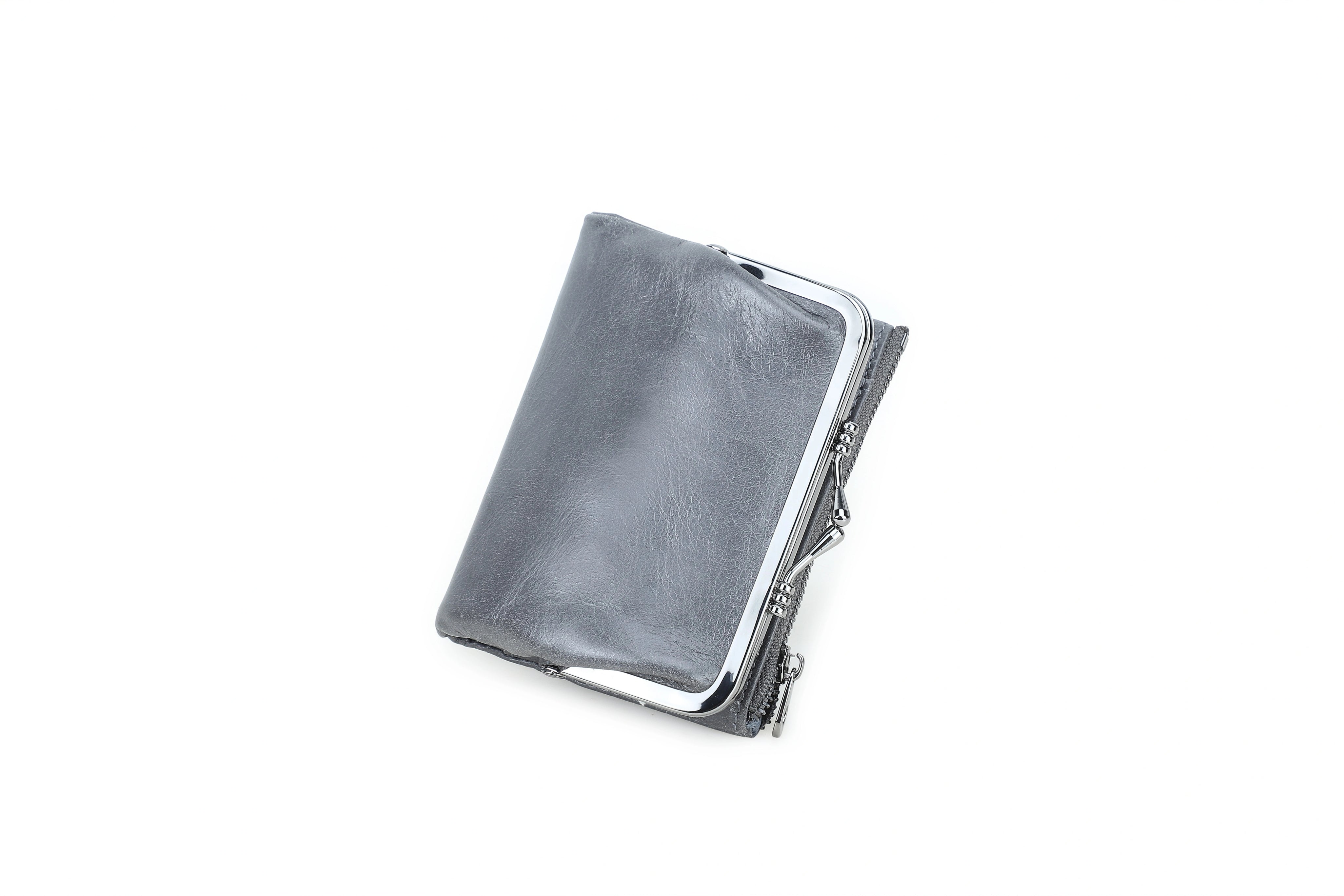 Women's Leather Kiss Lock Clutch Wallet