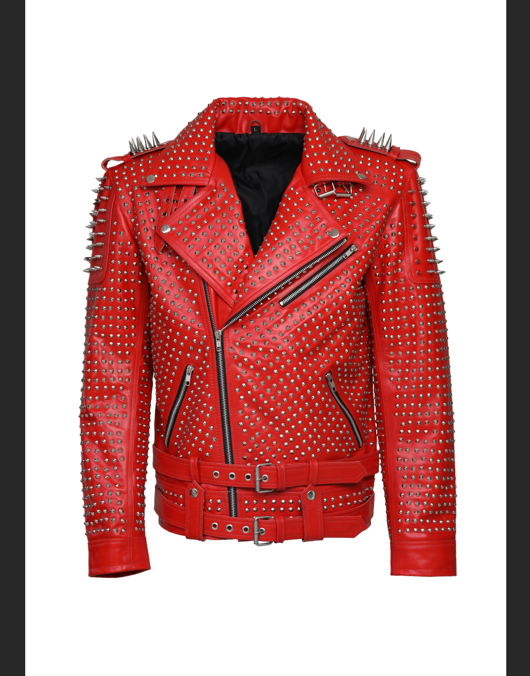 Red Ripped Jacket Hand Studded Red spiked leather jacket for men, Rivet Punk studded jac ...