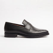 Men's Black Apron-Toe Leather Penny Loafers — Aldwych
