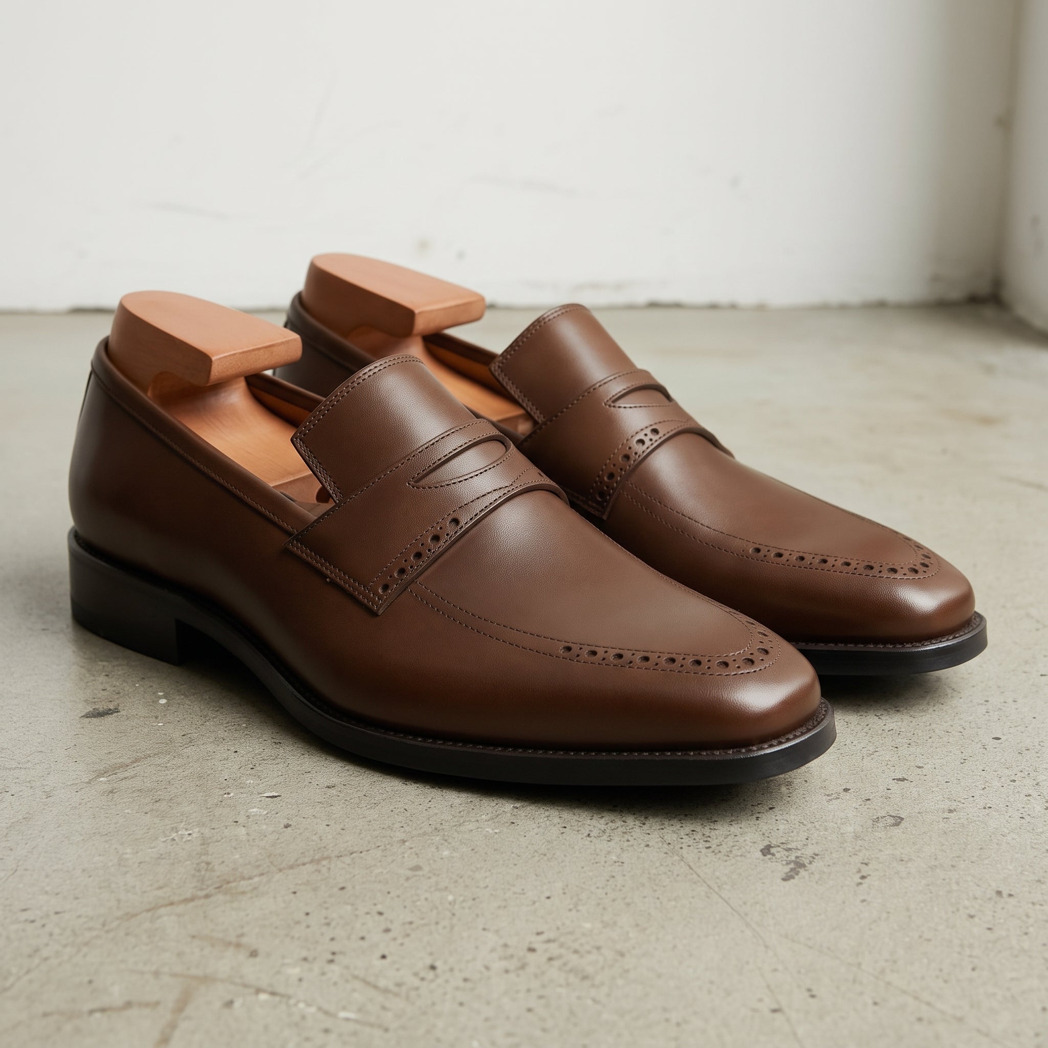 Men's Brown Apron-Toe Leather Penny Loafers — Aldwych