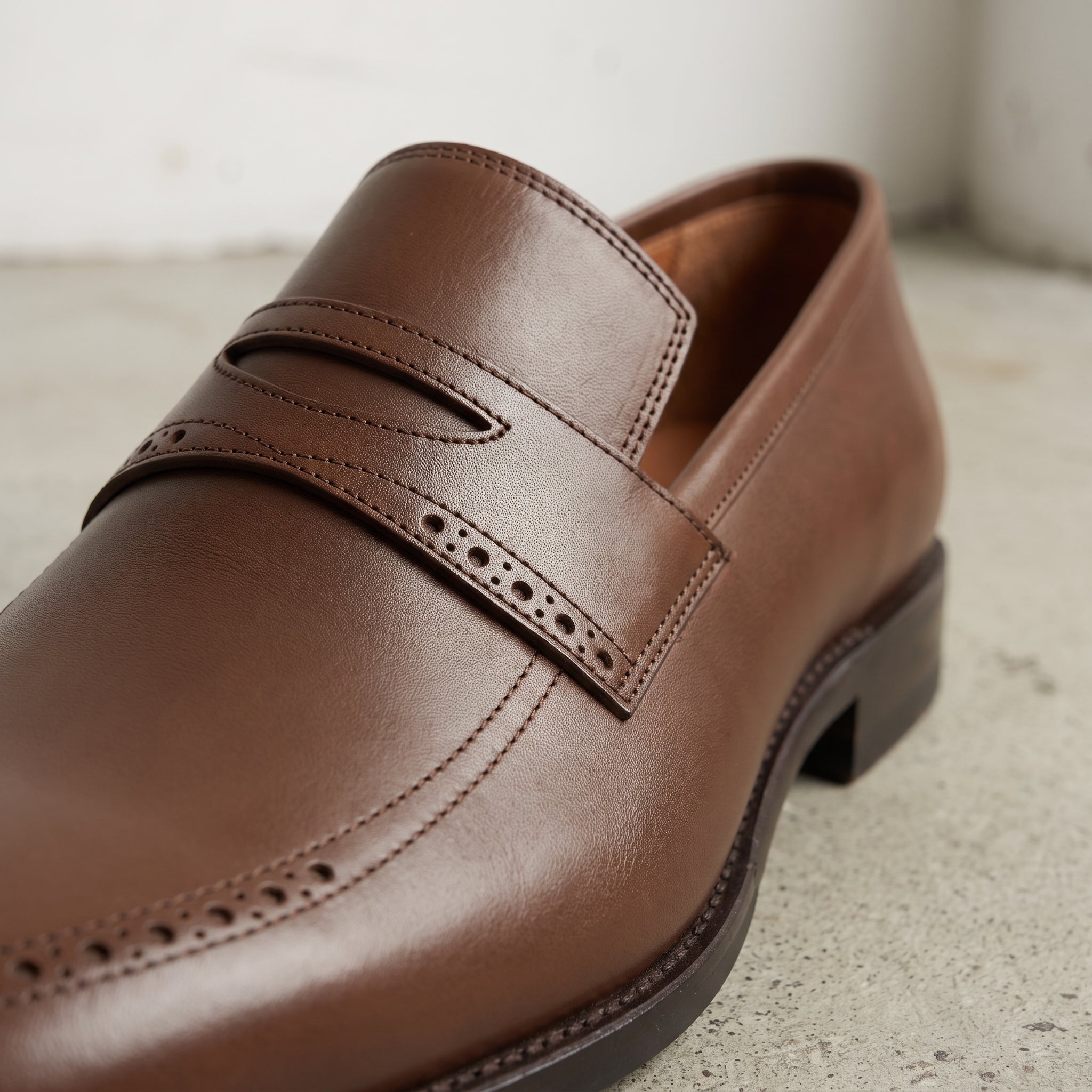 Men's Brown Apron-Toe Leather Penny Loafers — Aldwych