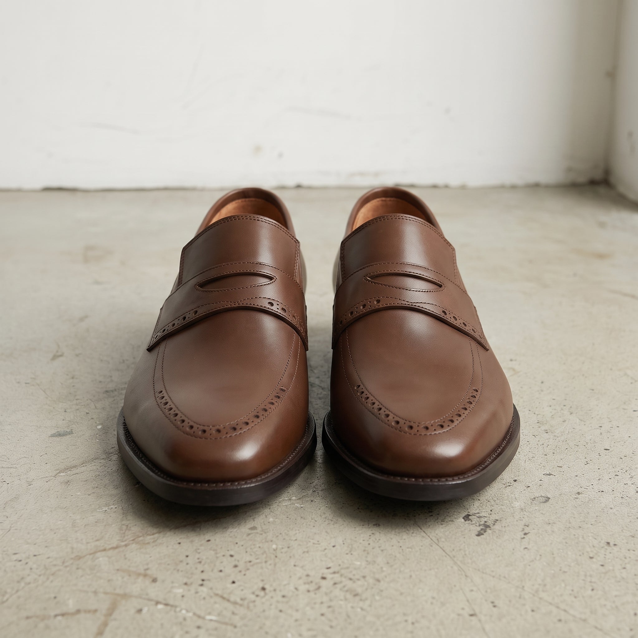 Men's Brown Apron-Toe Leather Penny Loafers — Aldwych