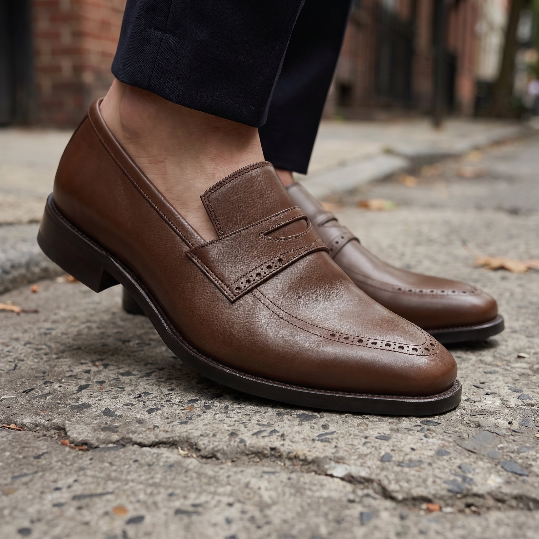 Men's Brown Apron-Toe Leather Penny Loafers — Aldwych