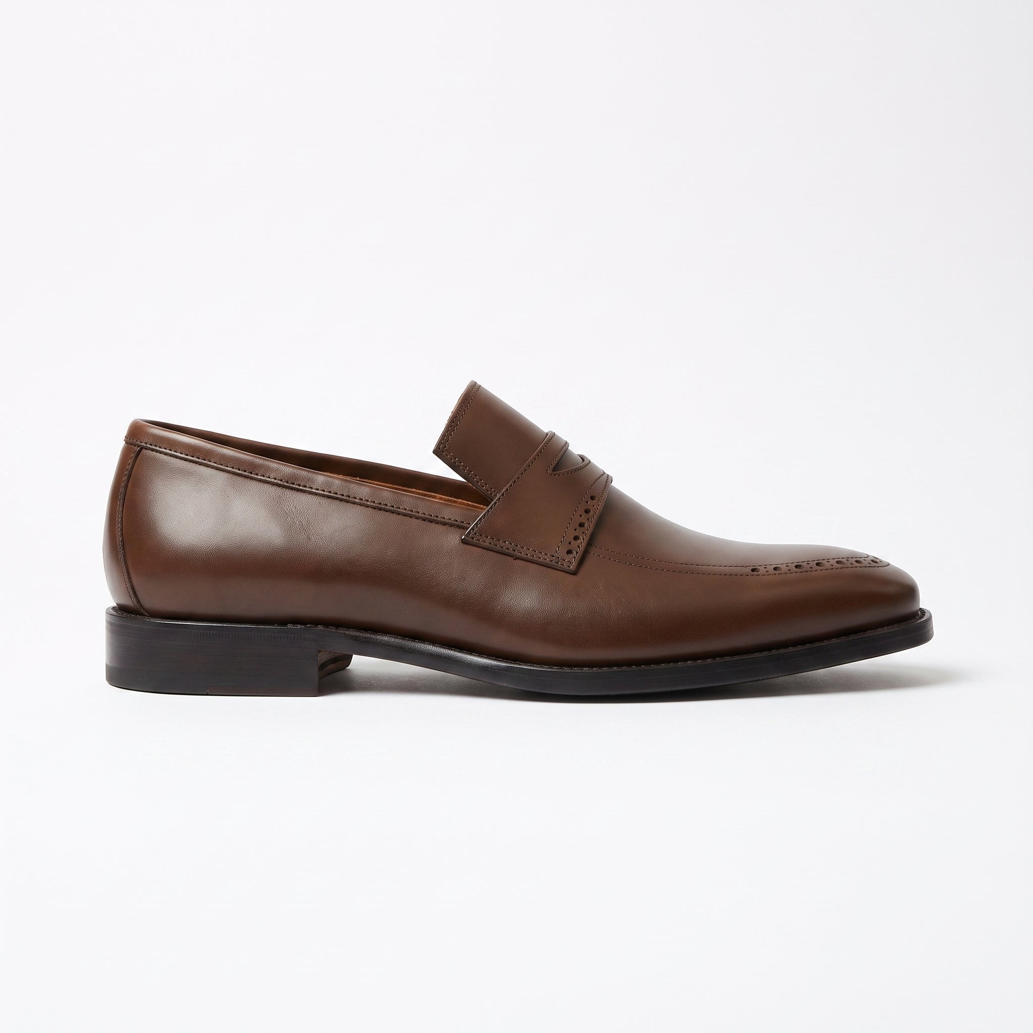 Men's Brown Apron-Toe Leather Penny Loafers — Aldwych