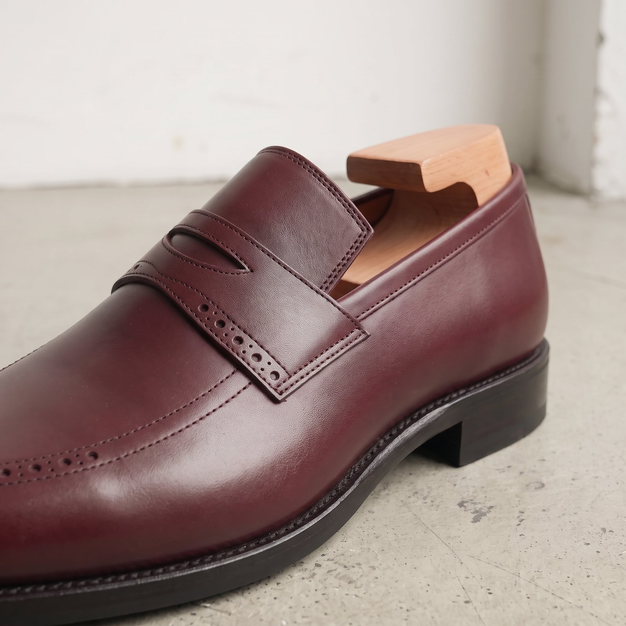 Men's Burgundy Cap-Toe Leather Penny Loafers — Aldwych