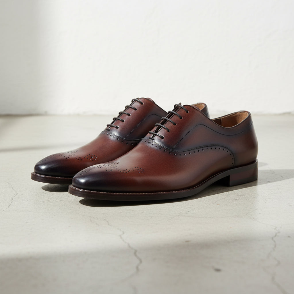 Handcrafted Men's Cow Leather Dress Shoes - angle-view-showing-depth