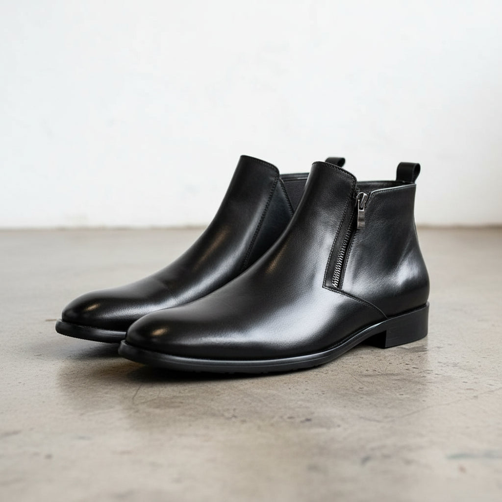 Handcrafted Men's Cow Leather Vintage Chelsea Boots - angle-view-showing-depth