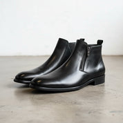 Handcrafted Men's Cow Leather Vintage Chelsea Boots - angle-view-showing-depth