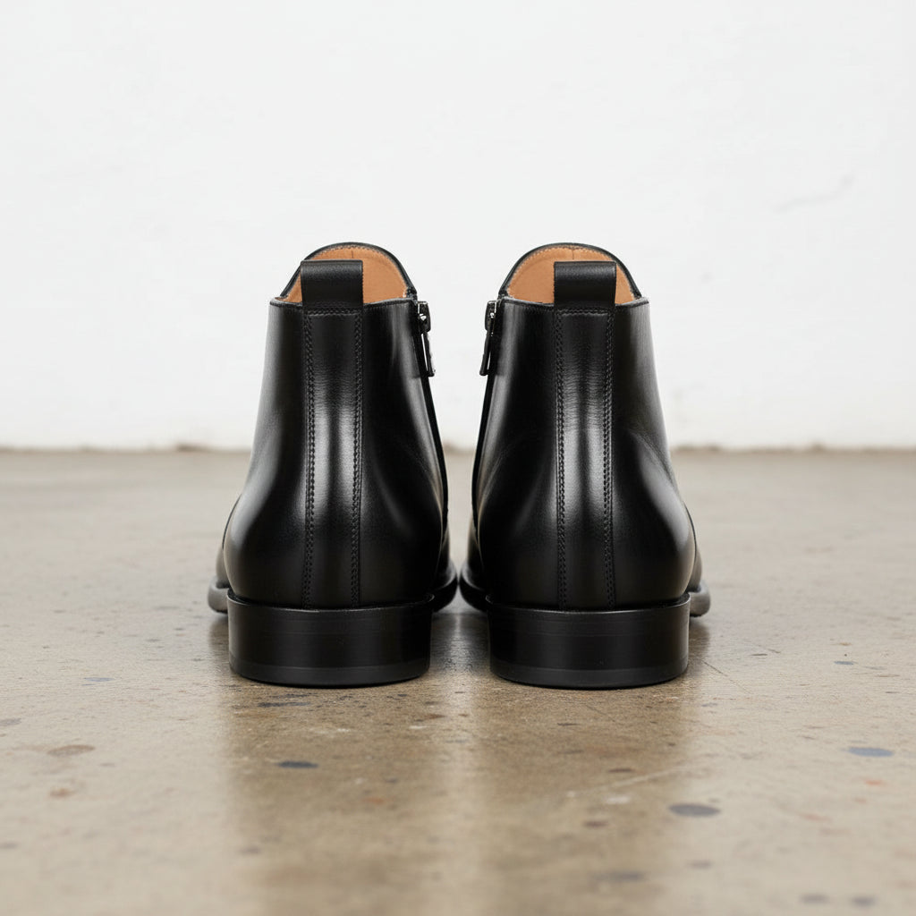 Handcrafted Men's Cow Leather Vintage Chelsea Boots - back-view