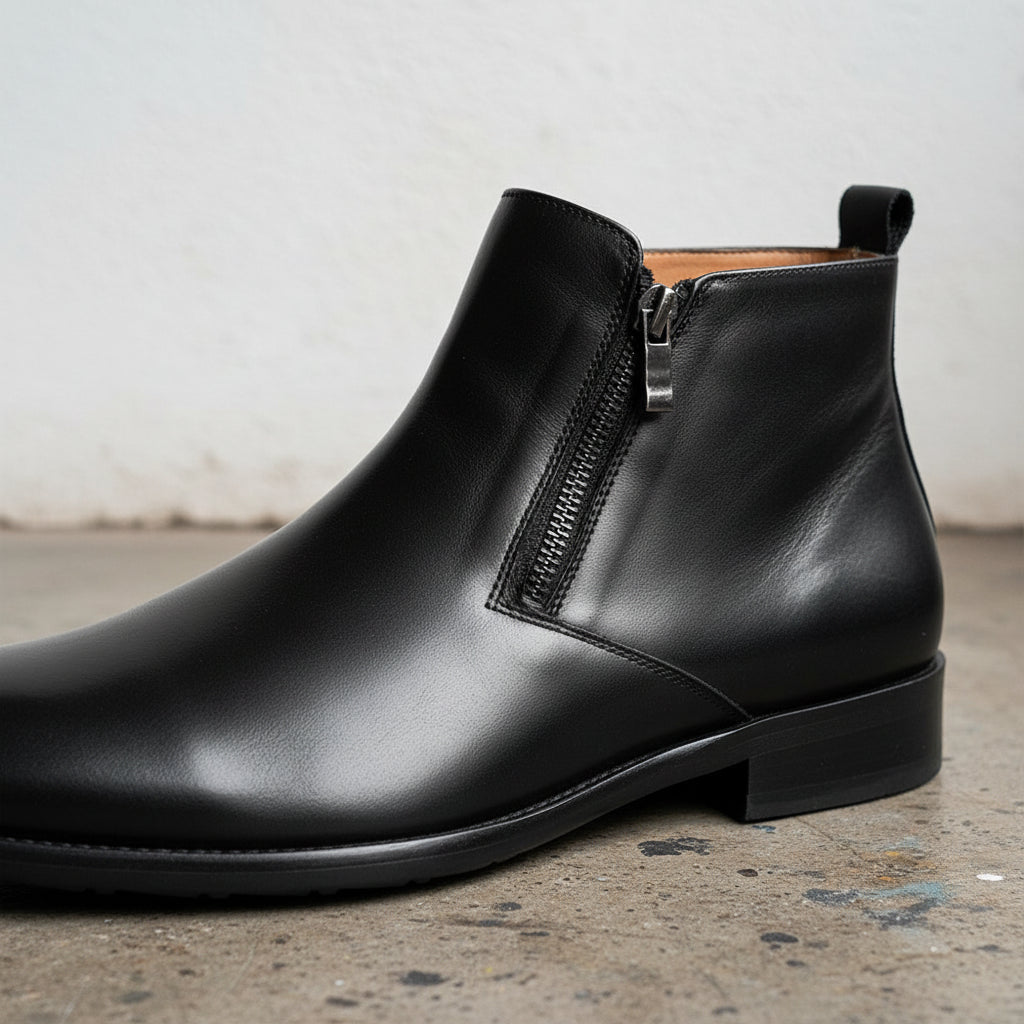 Men's Vintage Cow Leather Zipper Ankle Boots US 11.5 / Black / D - Standard Men's Vintage Cow Leather Zipper Ankle Boots US 11.5 / Black / D - Standard