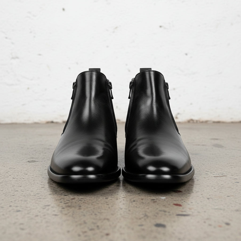 Handcrafted Men's Cow Leather Vintage Chelsea Boots - front-view