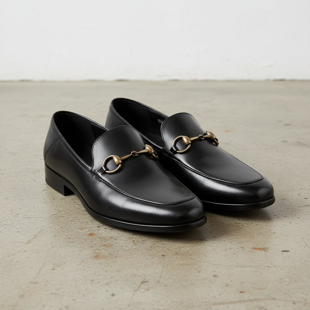 Handcrafted Men's Cow Premium Leather Horsebit Loafers - angle-view-showing-depth