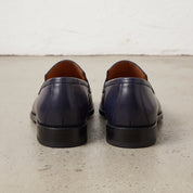 Men's Dark Blue Apron-Toe Leather Penny Loafers — Aldwych