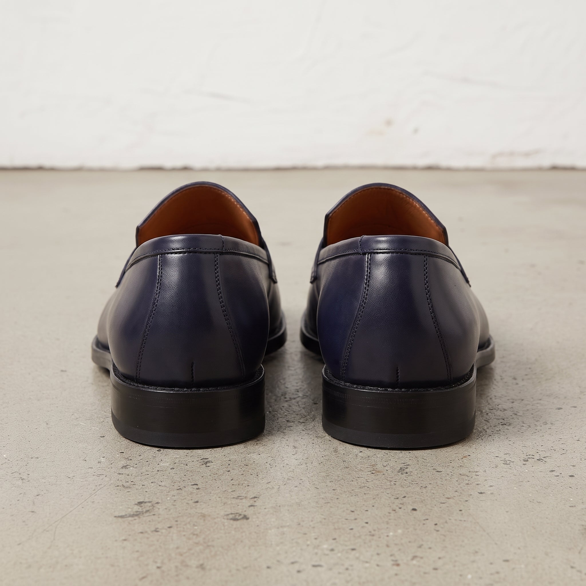 Men's Dark Blue Apron-Toe Leather Penny Loafers — Aldwych