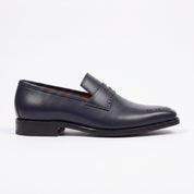 Men's Dark Blue Apron-Toe Leather Penny Loafers — Aldwych