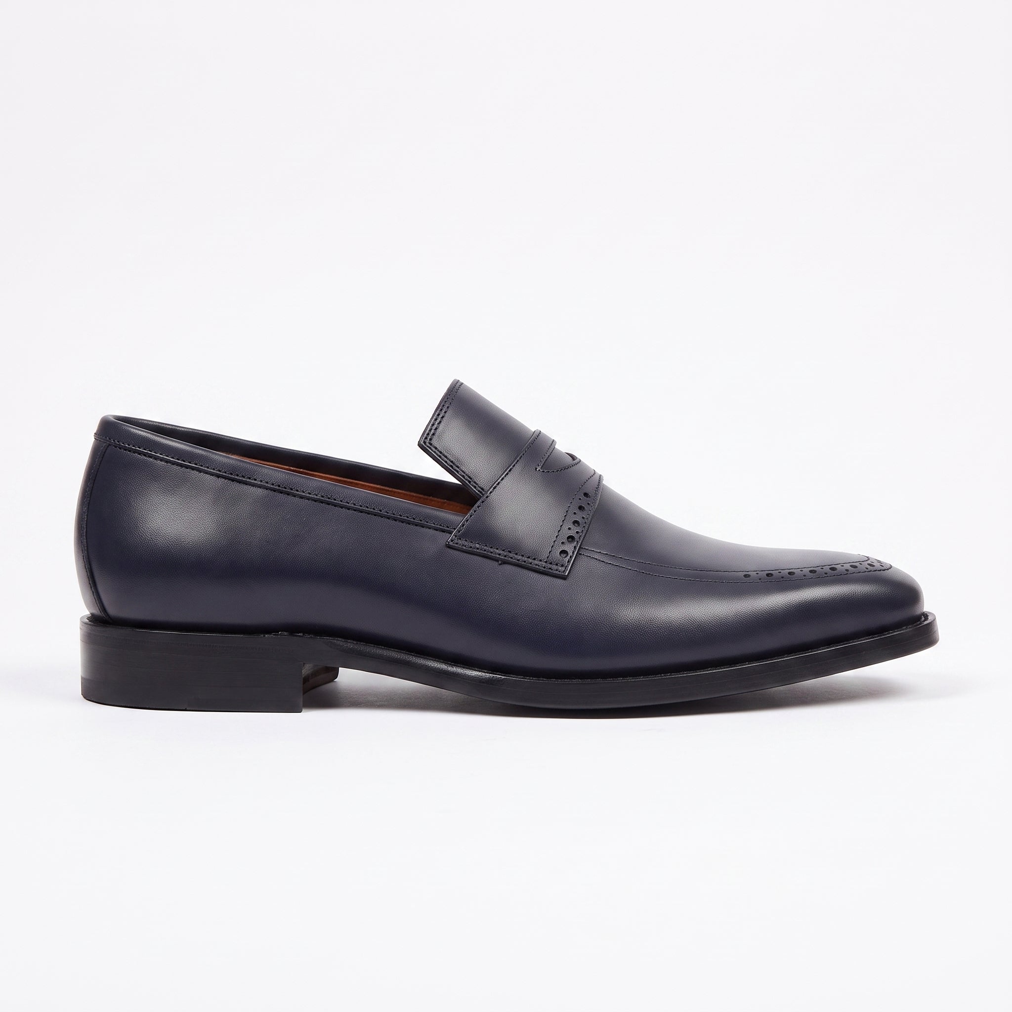 Men's Dark Blue Apron-Toe Leather Penny Loafers — Aldwych