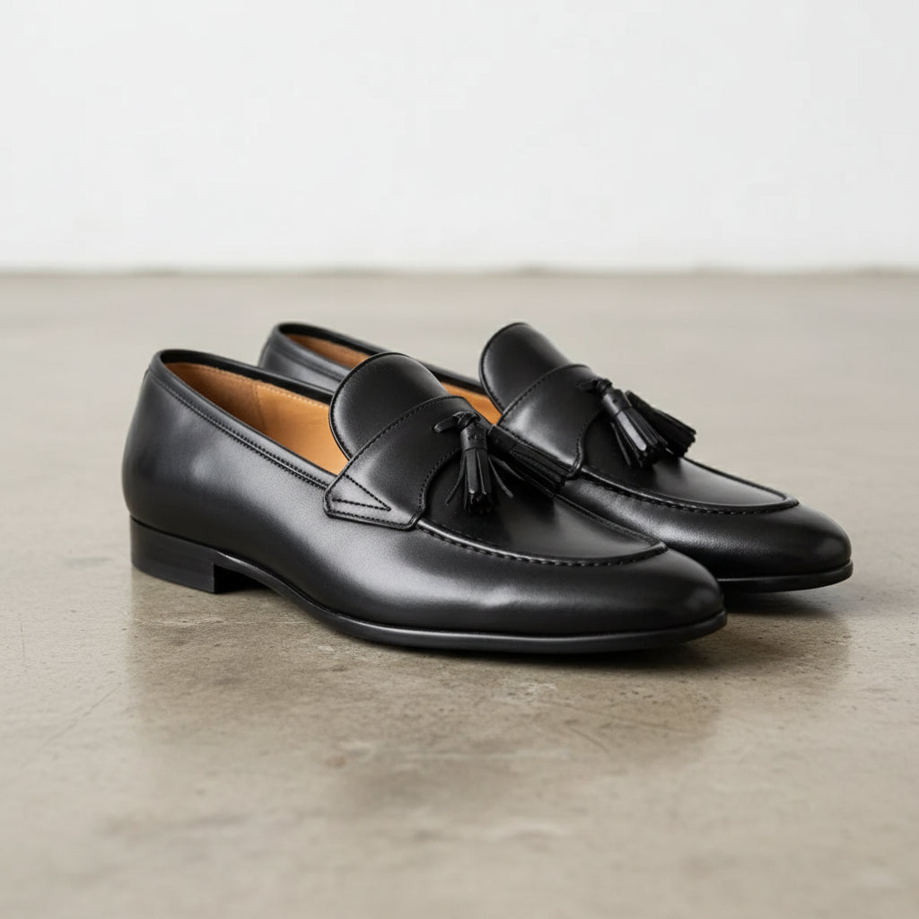 Handcrafted Men's Full Grain Italian Leather Tassel Loafers - 3-4-right-view