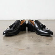 Handcrafted Men's Full Grain Italian Leather Tassel Loafers - angle-view-showing-depth