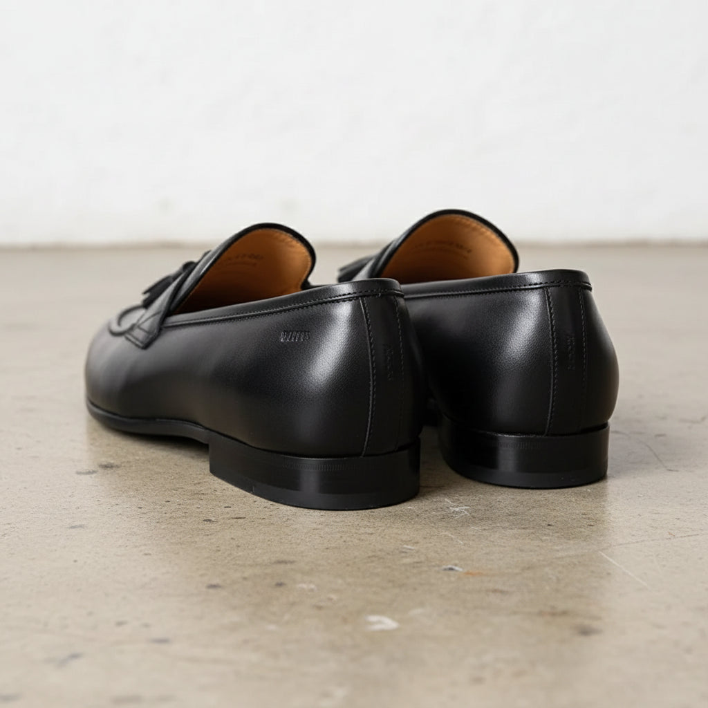 Handcrafted Men's Full Grain Italian Leather Tassel Loafers - back-view