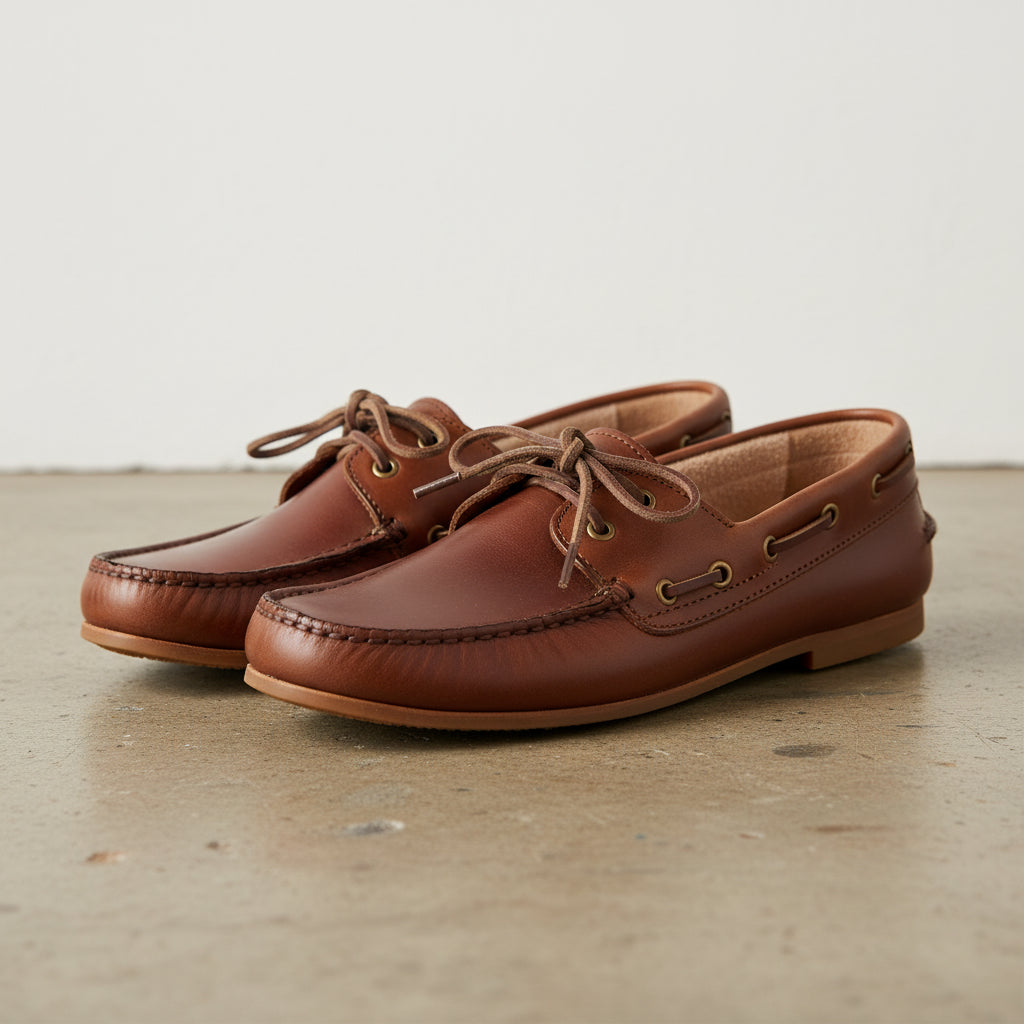 Handcrafted Men's Full Grain Premium Leather Boat Shoes - angle-view-showing-depth