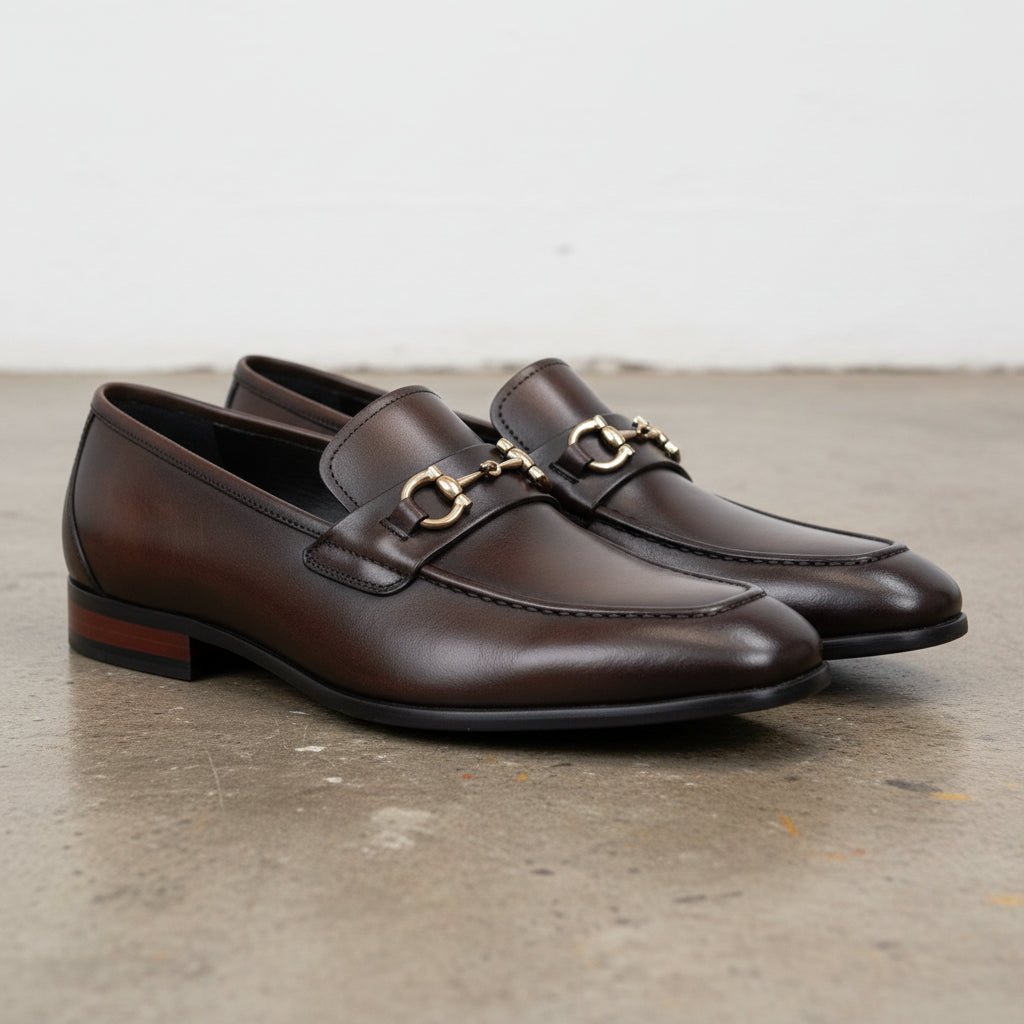 Handcrafted Men's Full Grain Premium Leather Buckle Loafers - 3-4-right-view