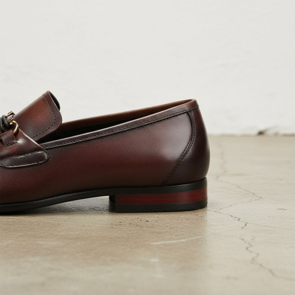 Handcrafted Men's Full Grain Premium Leather Buckle Loafers - detail-view-showing-texture