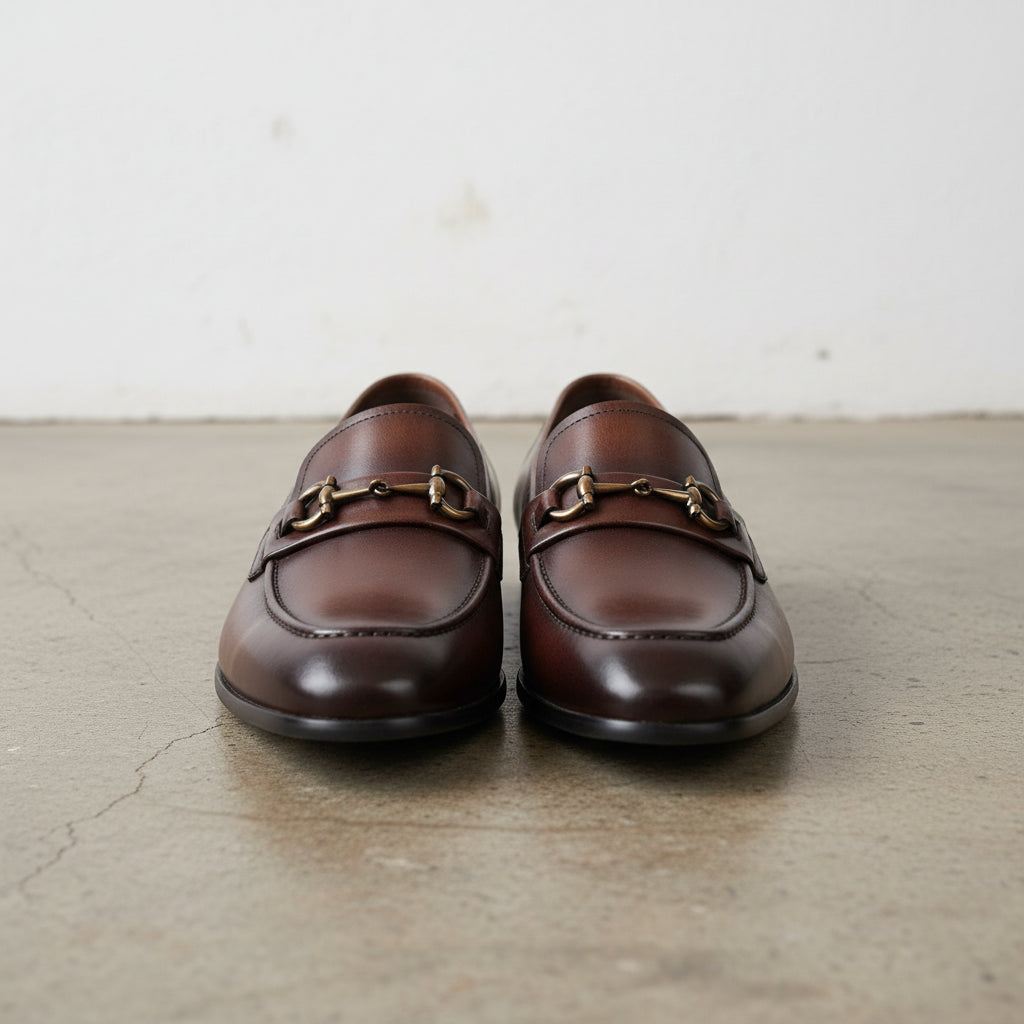 Handcrafted Men's Full Grain Premium Leather Buckle Loafers - front-view