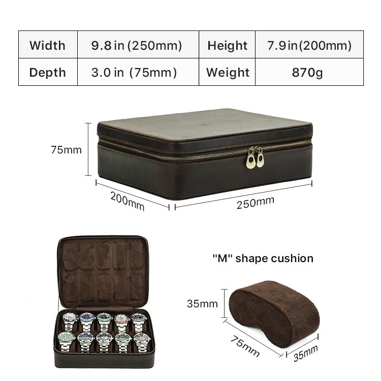 Handmade 10 Slot Crazy Horse Leather Watch Box