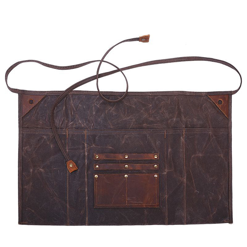 Handmade Adjustable Waxed Canvas Waist Work Apron with Large Pockets